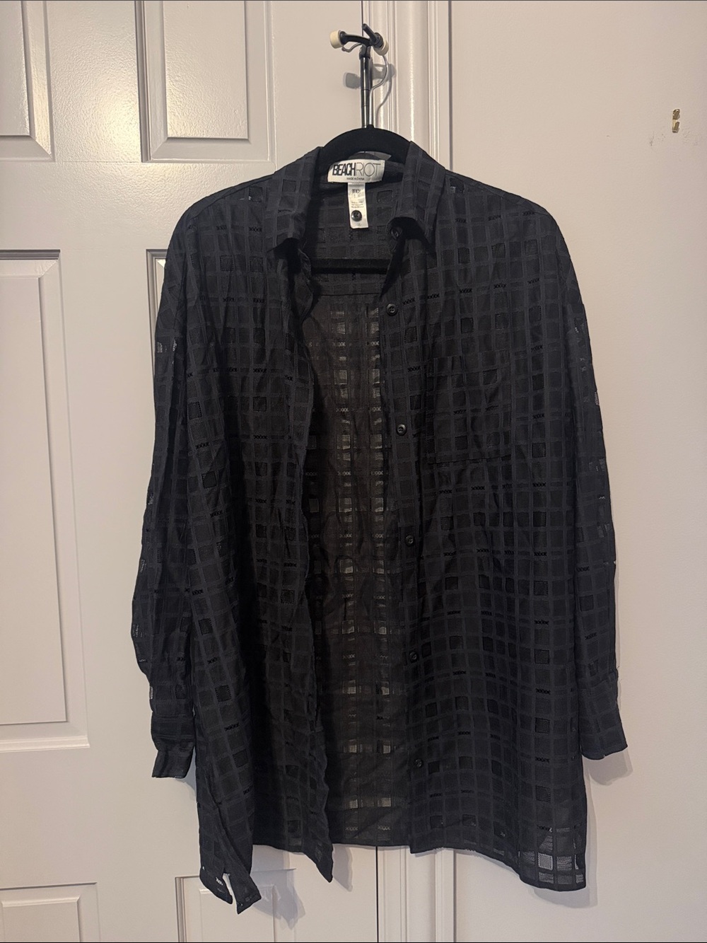 Beach Riot Black Sheer Grid Coverup Shirt